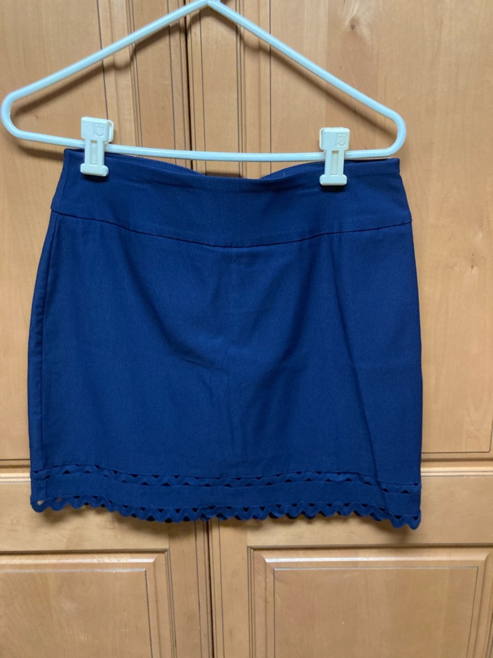 crown & ivy Navy Mini Skirt with Scalloped Trim